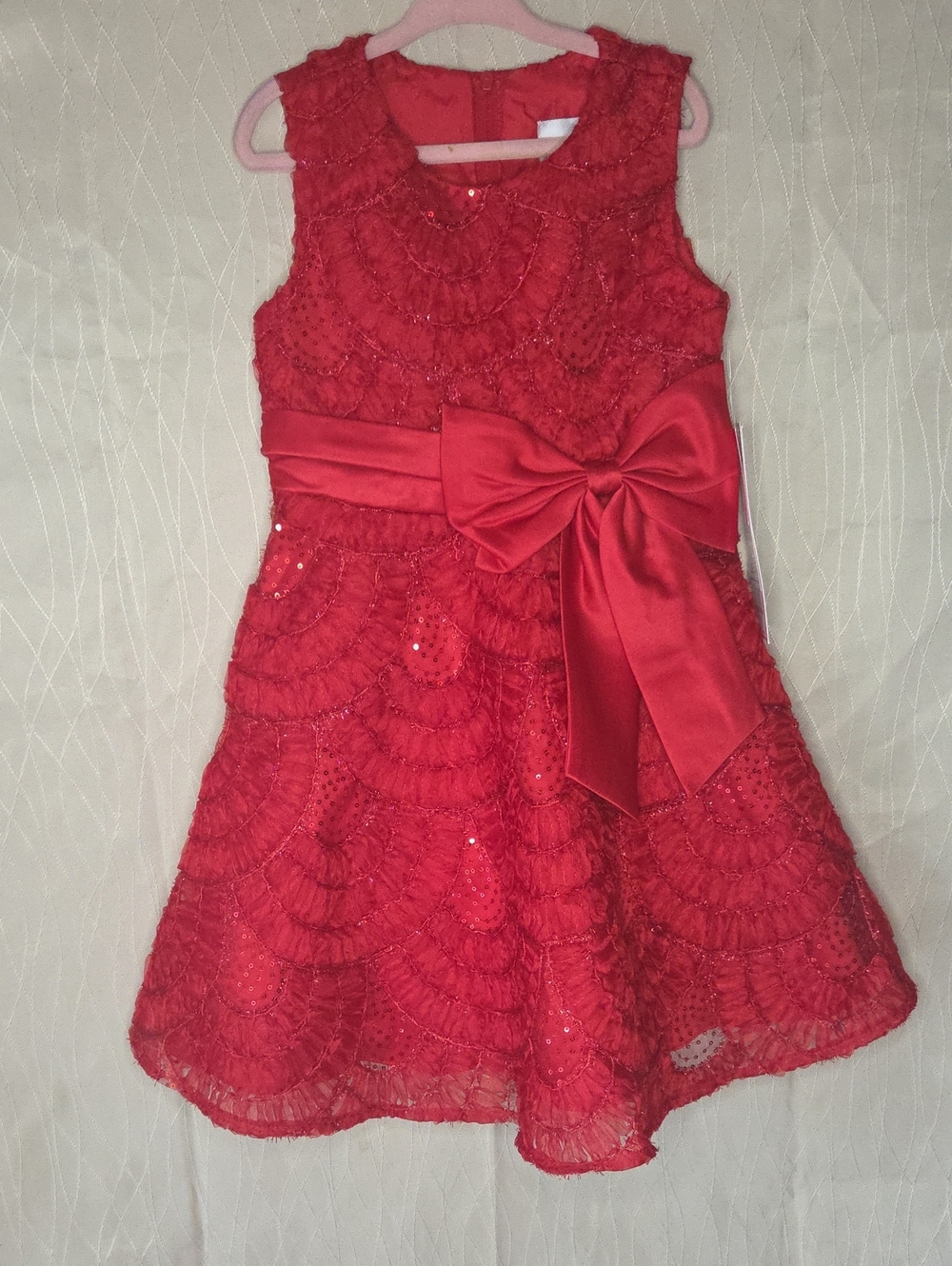 Rare Editions Red Lace Party Dress with Satin Bow